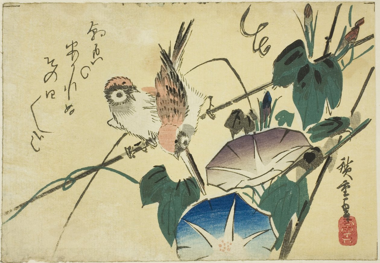 Moineaux et gloires du matin - Utagawa Hiroshige