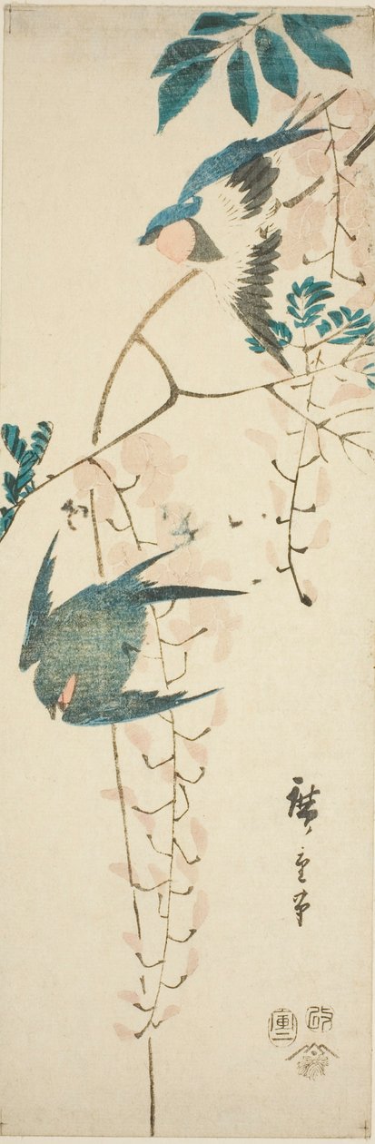 Hirondelles et glycine - Utagawa Hiroshige