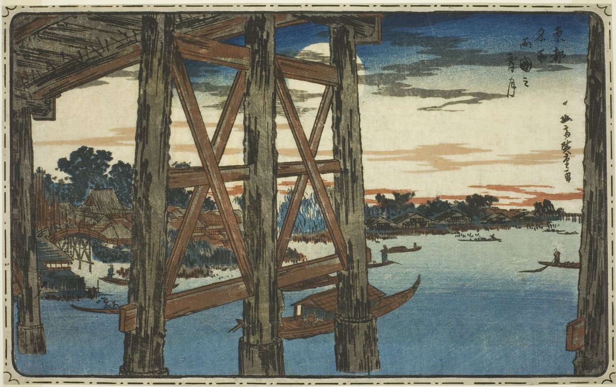 Lune crépusculaire au pont de Ryogoku, de la série "Vues célèbres de la capitale de l