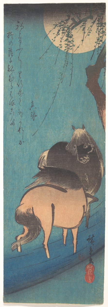 Zwei Pferde unter dem Mond - Utagawa Hiroshige