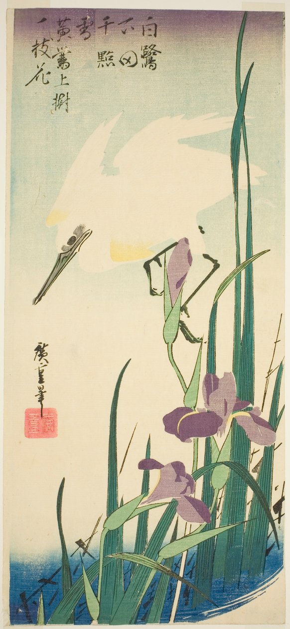 Héron blanc et iris - Utagawa Hiroshige