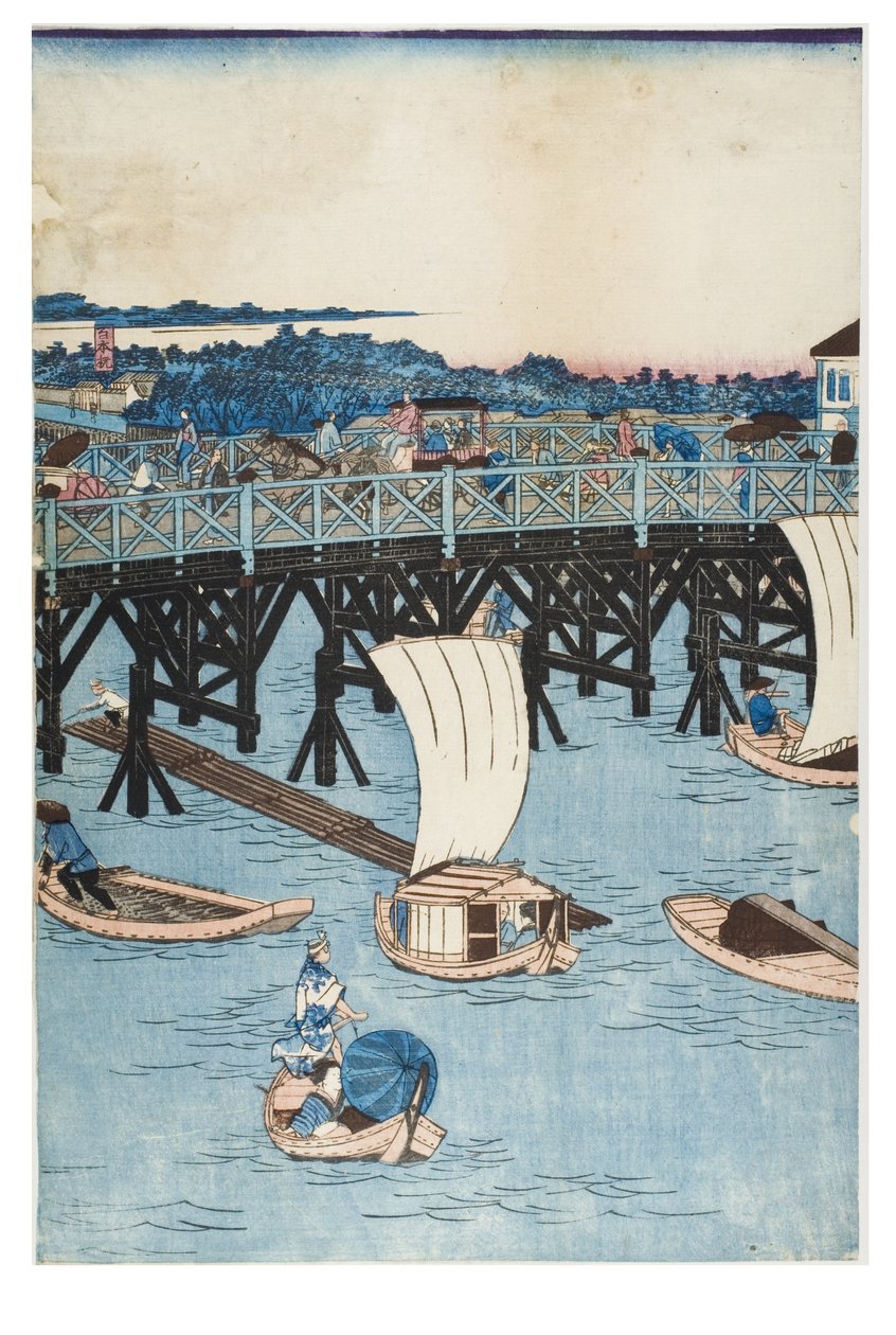 Lieux célèbres à Tokyo, Vue réelle du pont de Ryogoku - Utagawa II Hiroshige