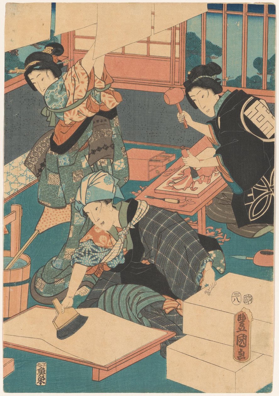 Femmes faisant des impressions (partie centrale) - Utagawa Kunisada (I)