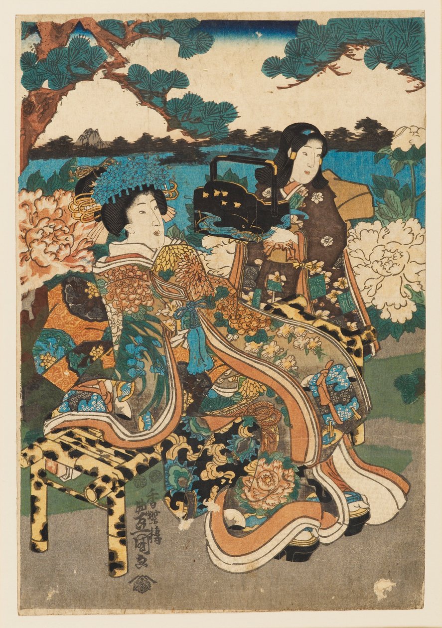 Gravure sur bois - Courtisane et servante, 1786-1865 - Utagawa Kunisada