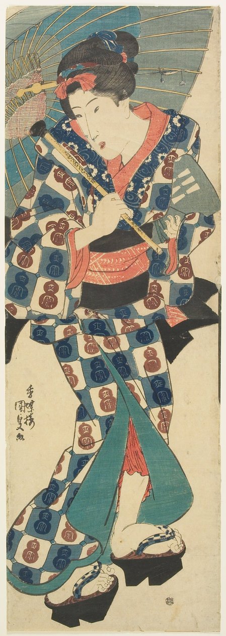 Junges Mädchen mit Regenschirm - Utagawa Kunisada