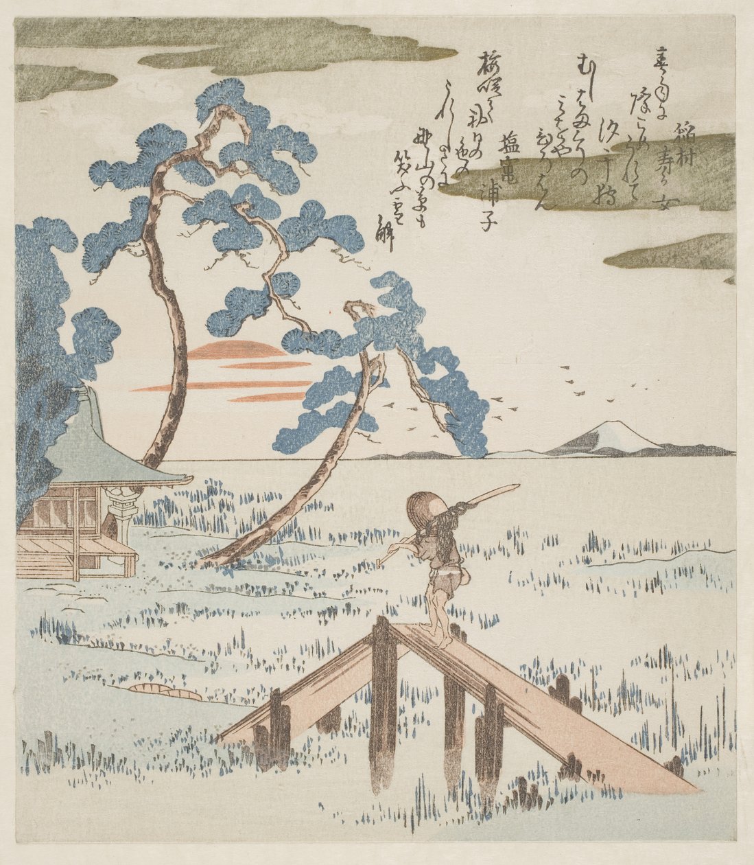 Un fermier traversant une passerelle - Utagawa Kuniyoshi