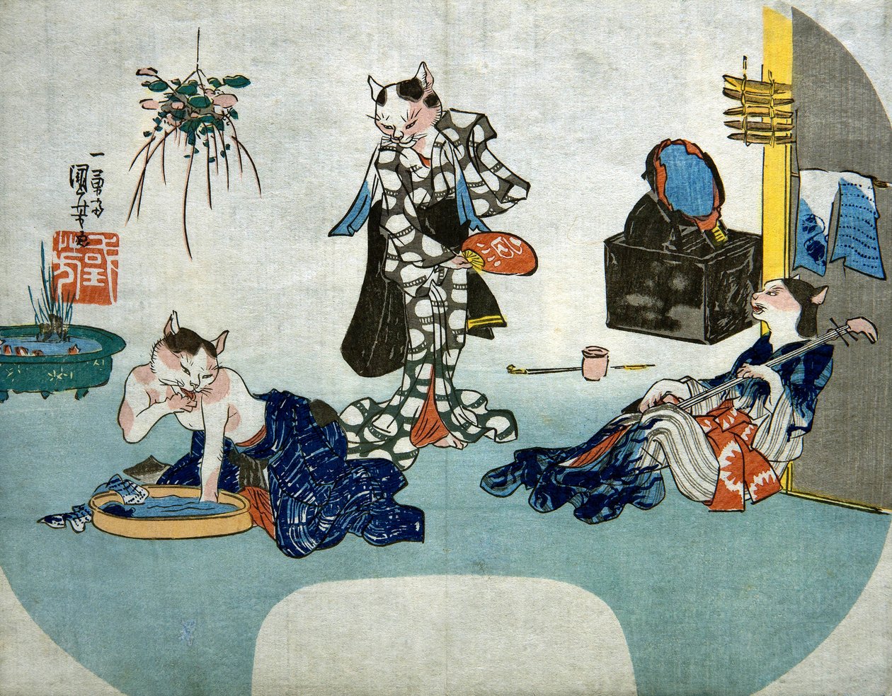 Chats anthropomorphiques se relaxant en été, vers 1842 - Utagawa Kuniyoshi