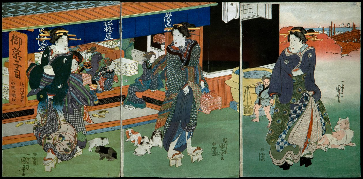 Devant la boutique de confiseries Funabashiya - Utagawa Kuniyoshi