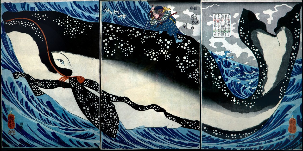 Miyamoto Musashi tue une baleine énorme, c.1847 - Utagawa Kuniyoshi