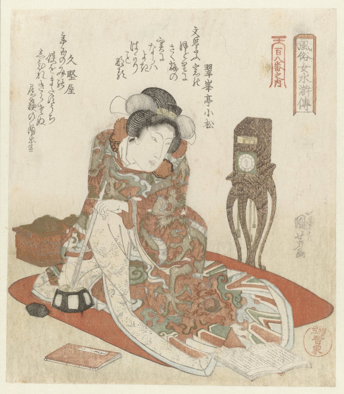 Femme avec horloge - Utagawa Kuniyoshi