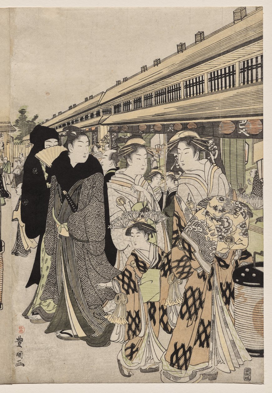 Courtisanes se promenant sur le Nakanochō - Utagawa Toyokuni