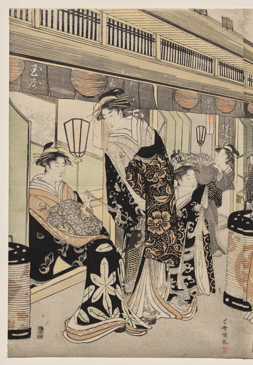 Courtisanes se promenant sur le Nakanochō - Utagawa Toyokuni