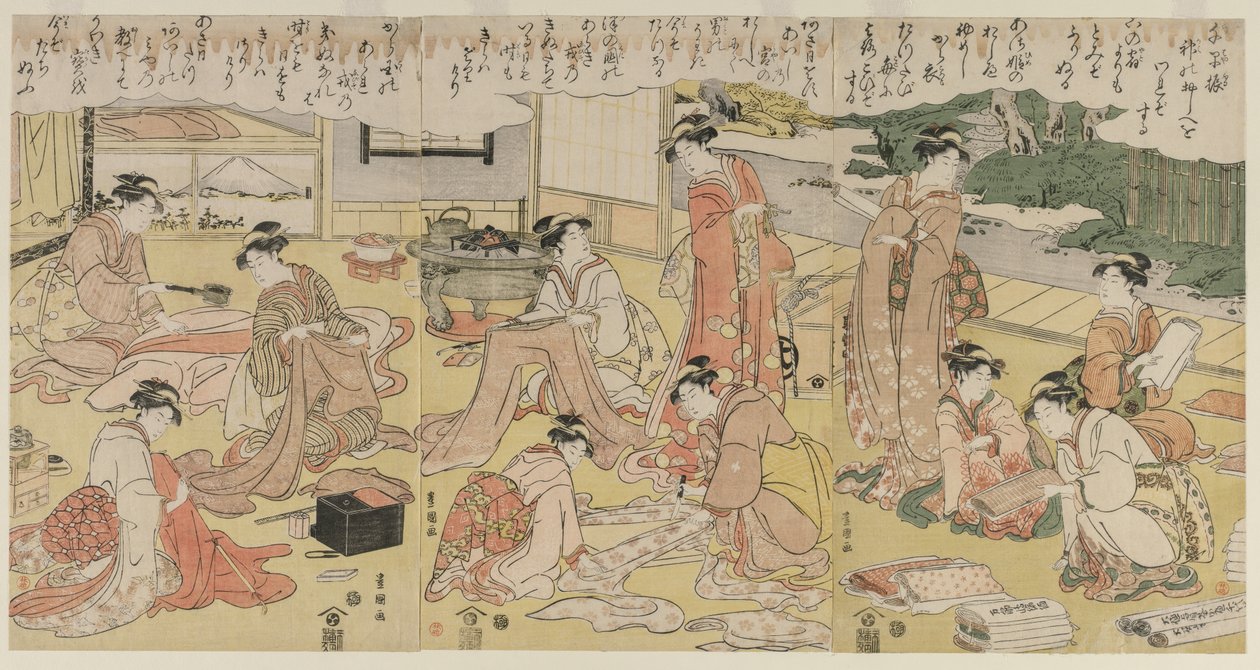 Femmes fabriquant des vêtements - Utagawa Toyokuni