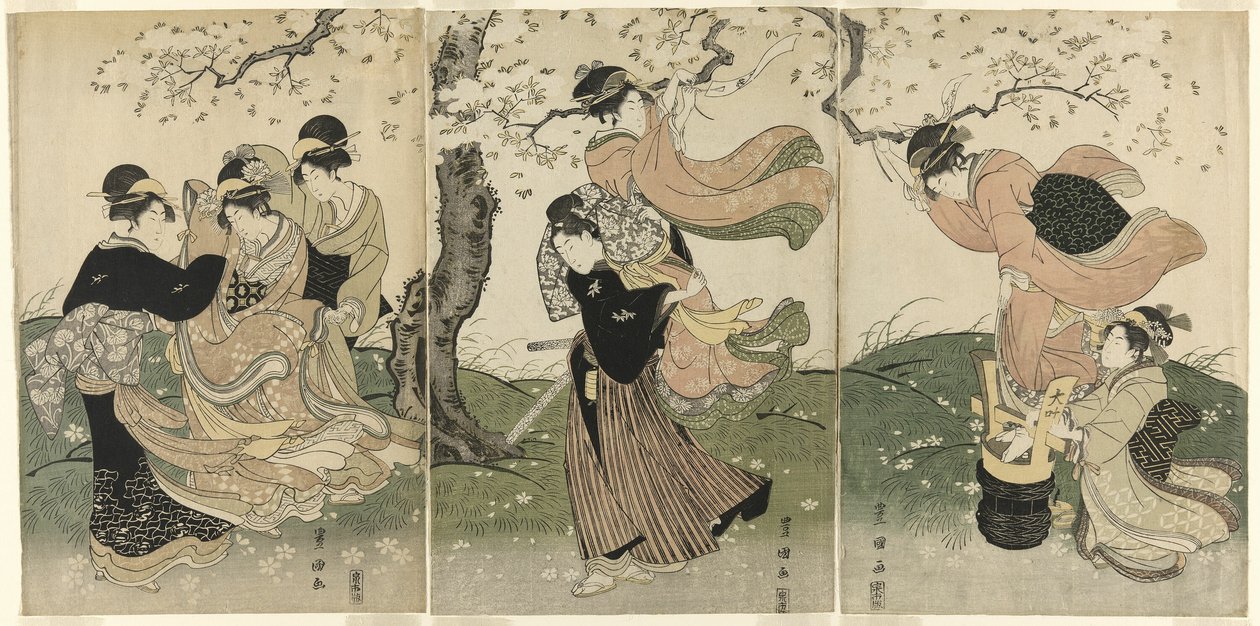 Un jour venteux sous les cerisiers - Utagawa Toyokuni I