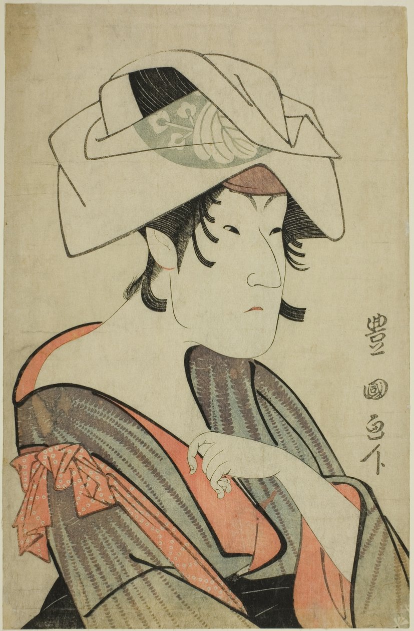 Nakayama Tomisaburo. Habillé en femme avec une serviette sur la tête - Utagawa Toyokuni I
