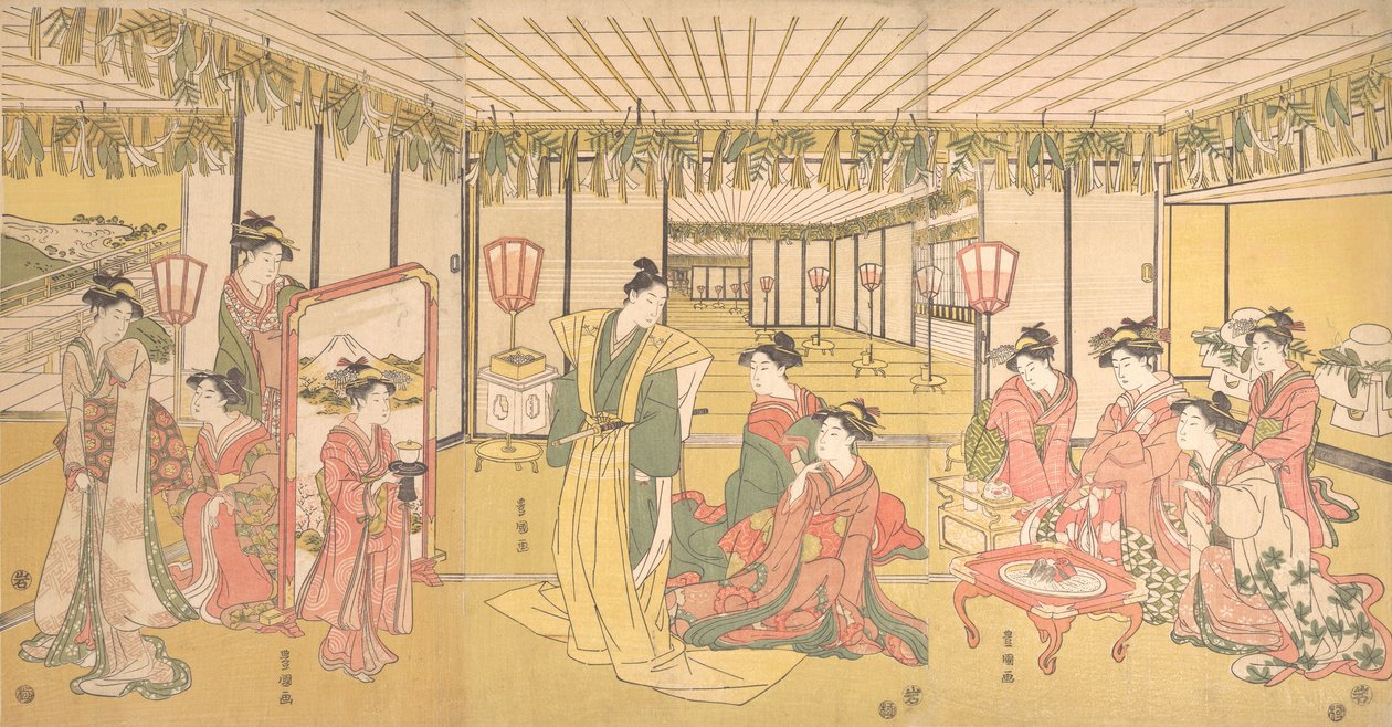 Célébration du Nouvel An dans un grand manoir, vers 1791 - Utagawa Toyokuni I