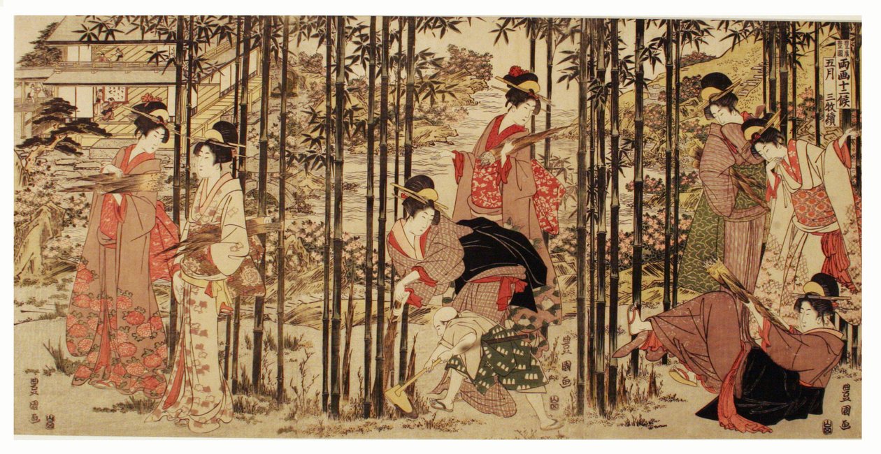 Le cinquième mois, un ensemble de trois (Gogatsu sambukutsui), de la série "Douze mois par les deux pinceaux de Toyohiro et Toyokuni (Toyohiro Toyokuni ryoga juni ko)" - Utagawa Toyokuni I