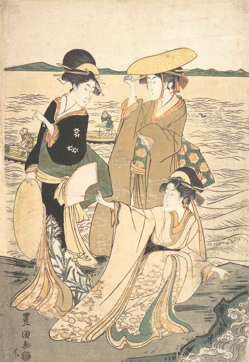 Trois jeunes dames au bord de la mer - Utagawa Toyokuni I