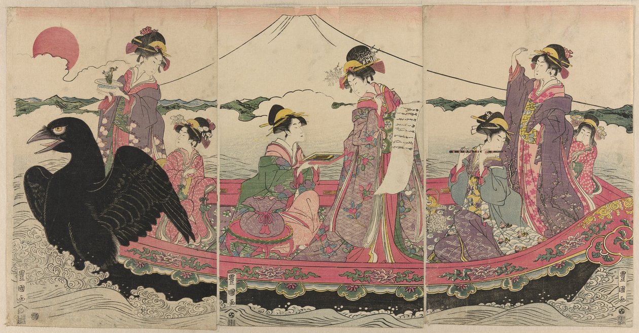Femmes sur un bateau au Nouvel An imitant les Sept Dieux de la Fortune - Utagawa Toyokuni I