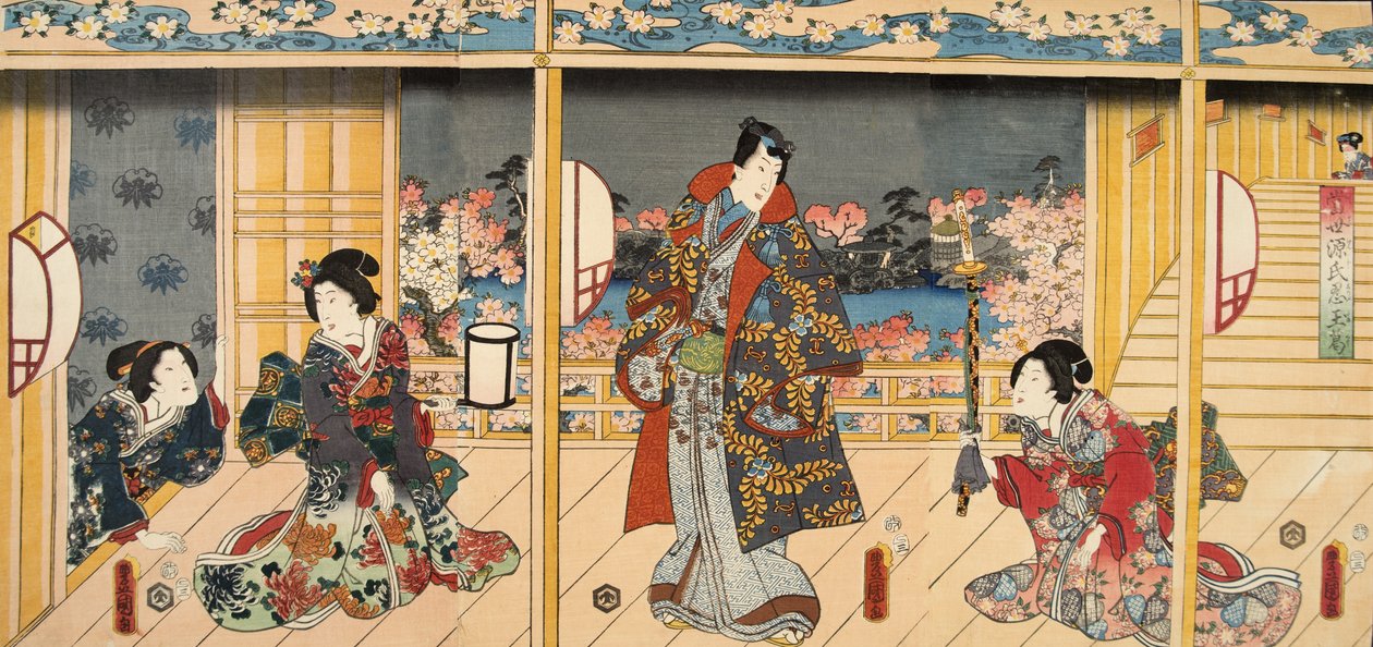 Scène du Genji monogatari (Conte de Genji) par Murasaki Shibuku (né en 978) c. 1860 - Utagawa and Toyokuni Kuniyoshi