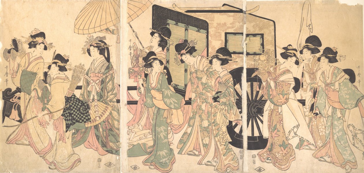 Dames entourant une charrette - Utamaro II