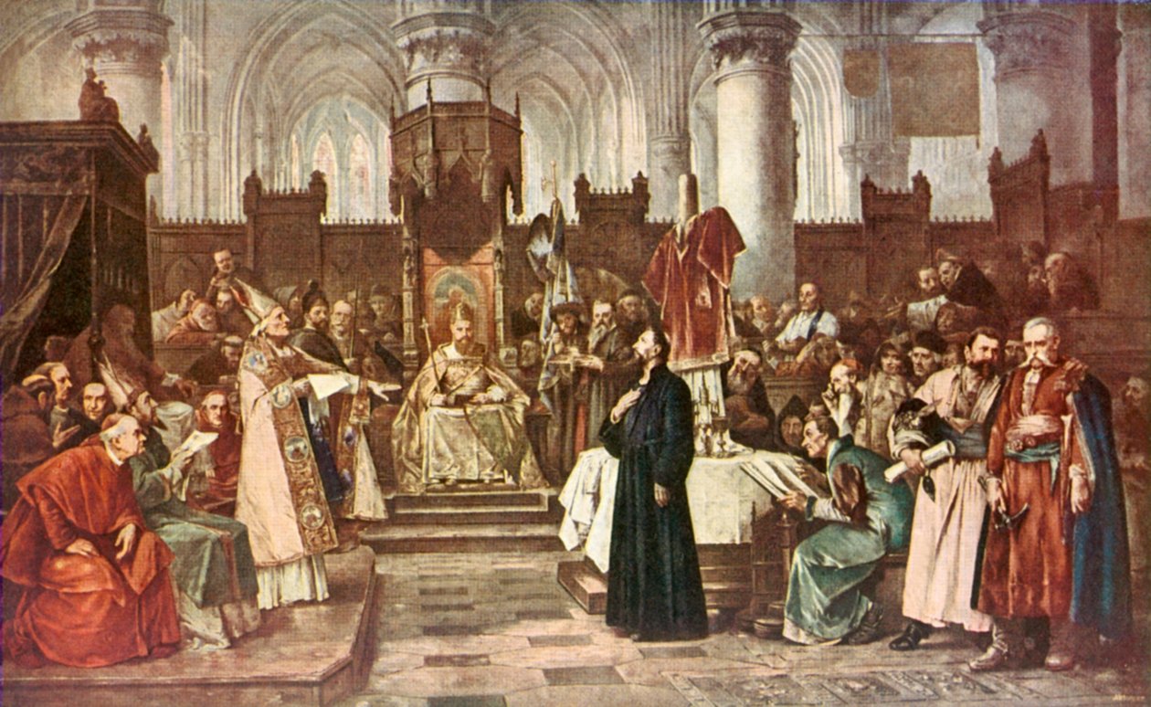 Jean Huss à Constance (lithographie couleur) - Vaclav (1851-1901) (after) Brozik