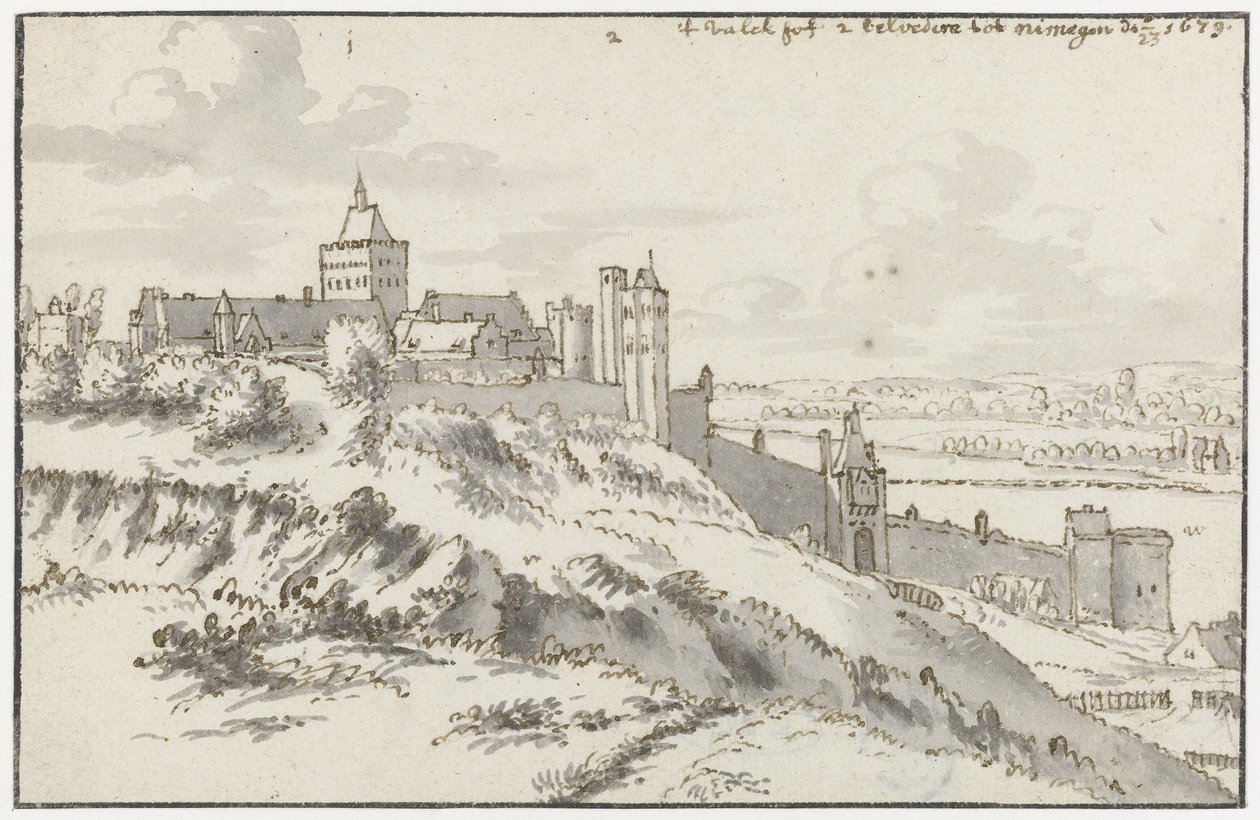 Vue du Valkhof et du Belvédère à Nimègue - Valentijn Klotz (possibly)