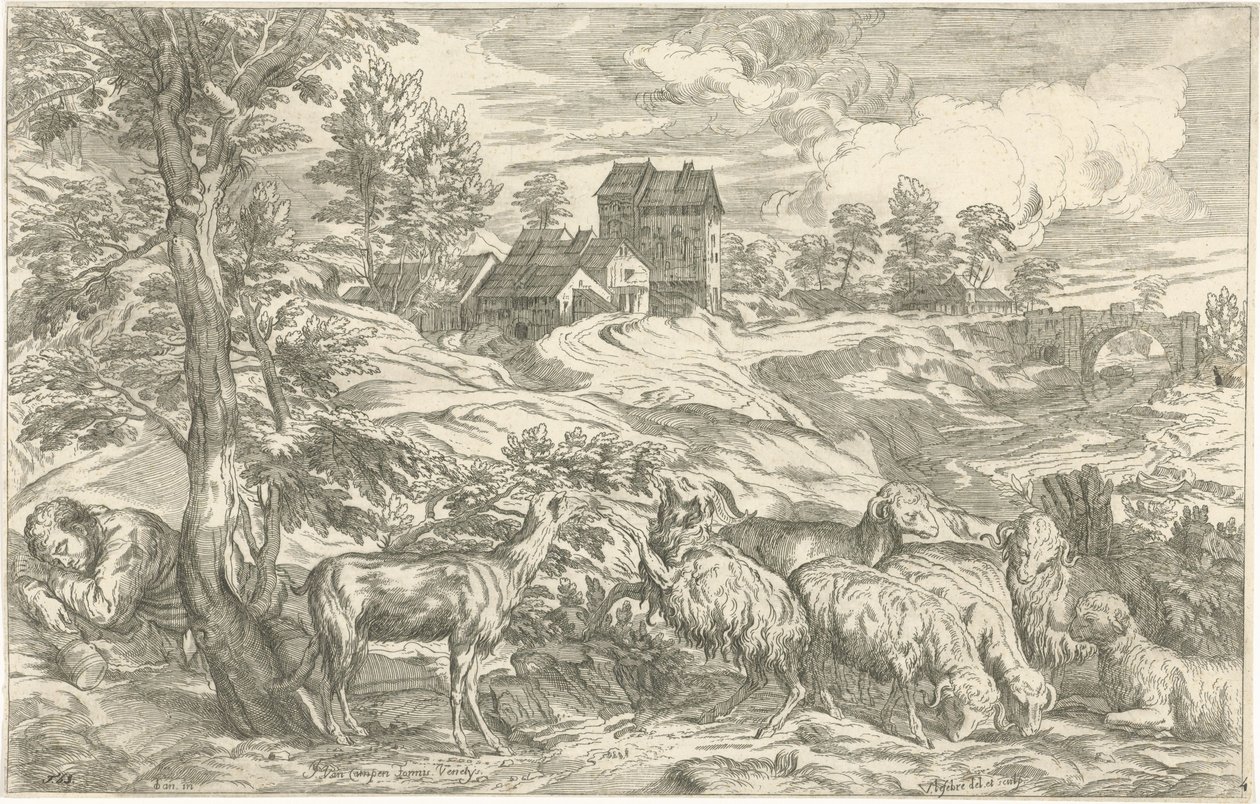 Paysage avec berger endormi - Valentin Lefebvre