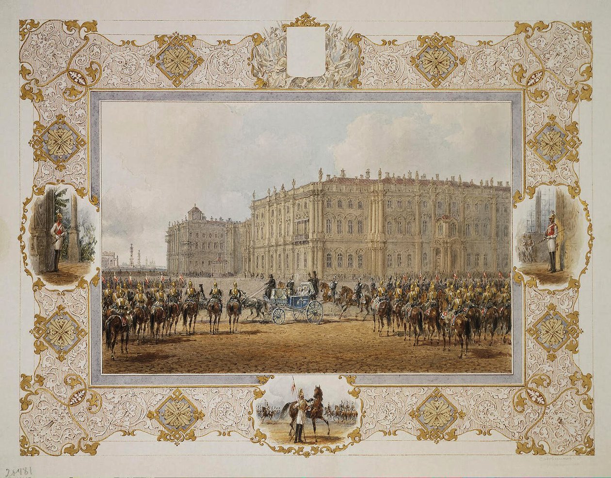 Revue du Régiment des Gardes à Cheval devant le Palais d