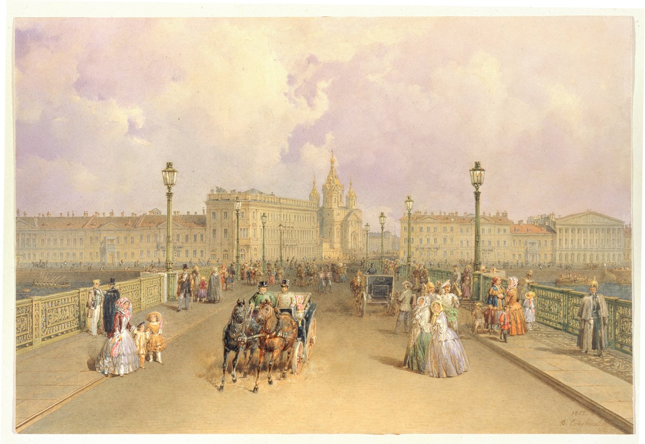 Vue du pont Blagoveshchensky à Saint-Pétersbourg, 1851 - Vasili Semenovich Sadovnikov