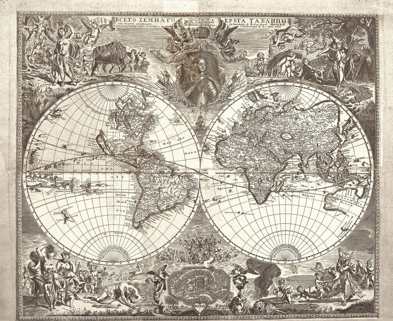 Carte du monde à double hémisphère - Vasily Anufrievich Kiprianov