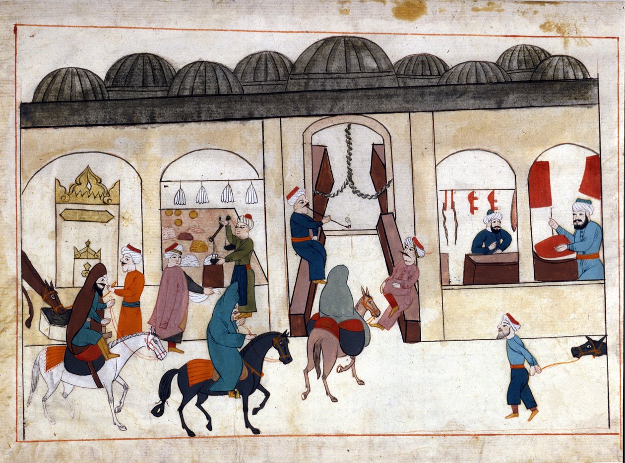 Une marche de Constantinople. Miniature de « Mémoires turques » (codex Cicogna 1971 « Memorie Turchesche ») Aquarelle de l