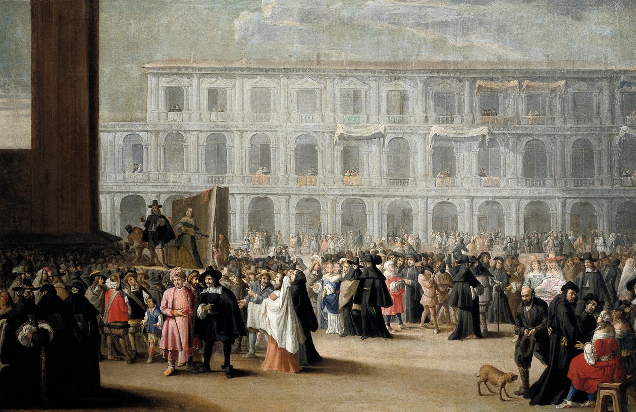 Carnaval sur la place Saint-Marc, Venise - Venetian School