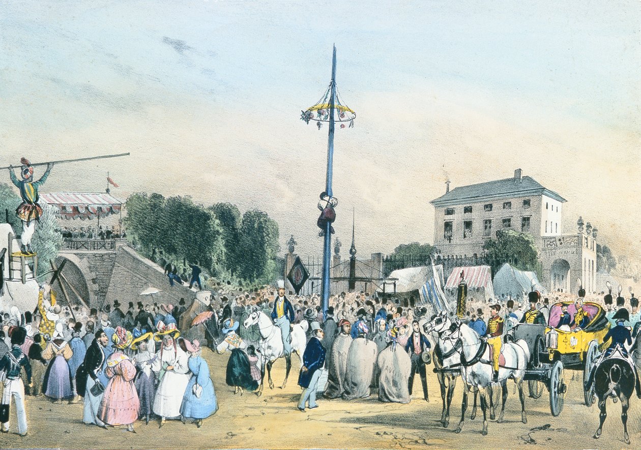 Fêtes locales autour de Paris : le mât de cocagne à Meudon Belle Vue, Paris, 1830 - Victor Adam