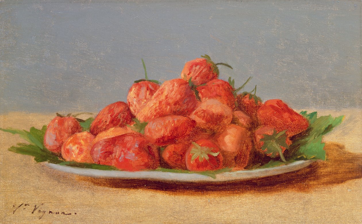 Nature morte avec des fraises sur une assiette - Victor Vignon