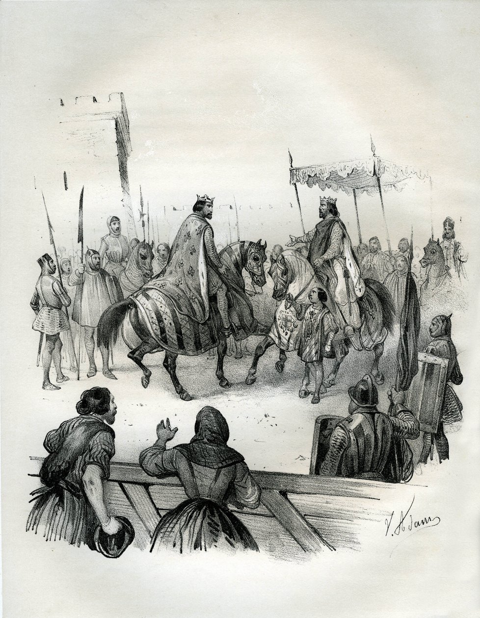 Entrevue en 1023 de Henri II et Robert II le Pieux - Victor Adam