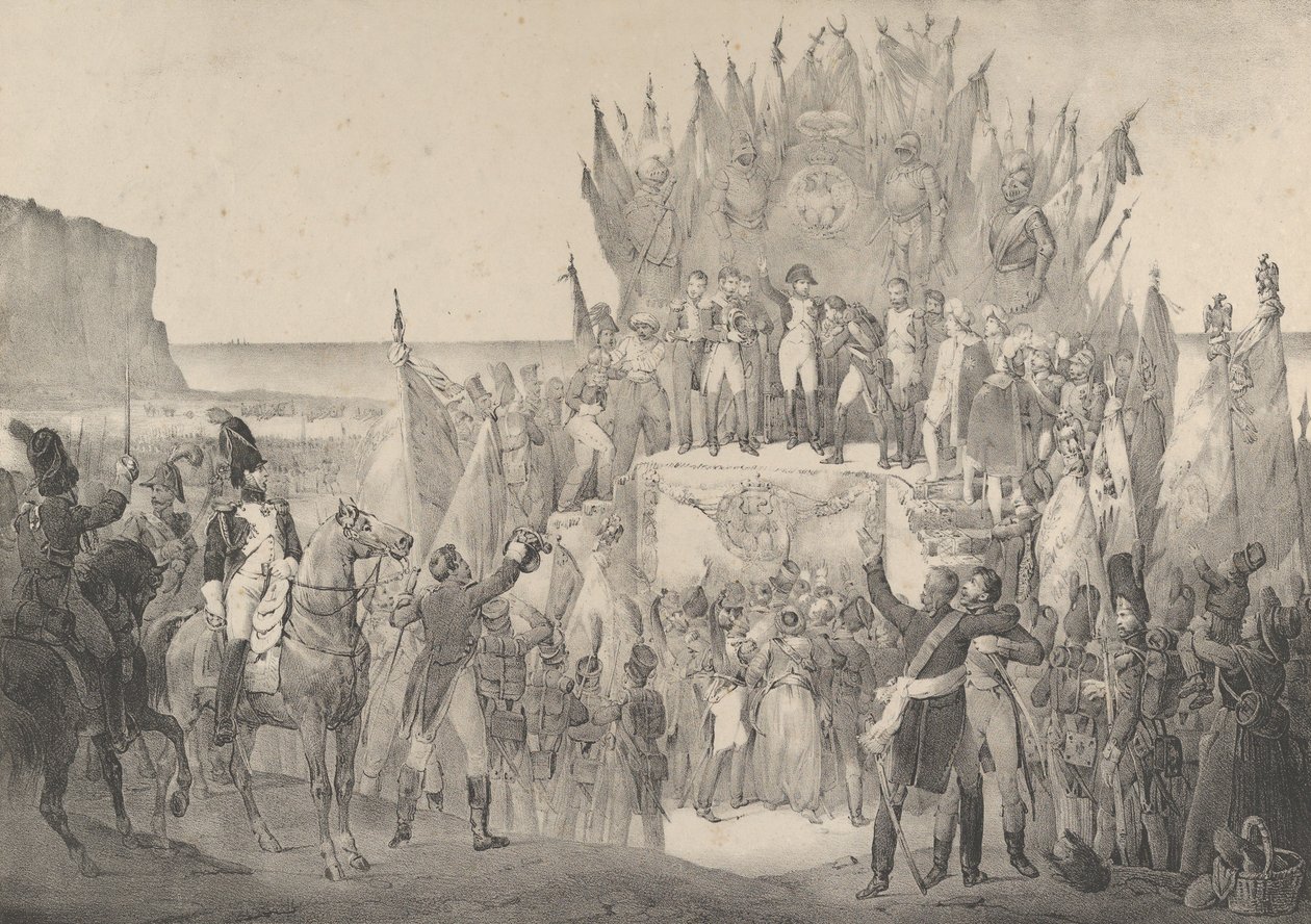 Fête militaire à Boulogne avec Napoléon distribuant des étoiles de la Légion d