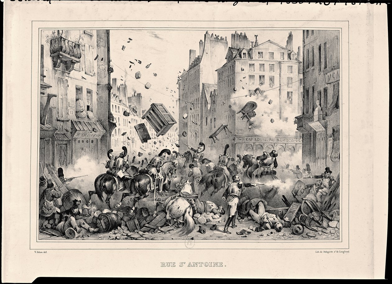 Rue Saint-Antoine en juillet 1830, gravée par H. Delaporte - Victor Adam