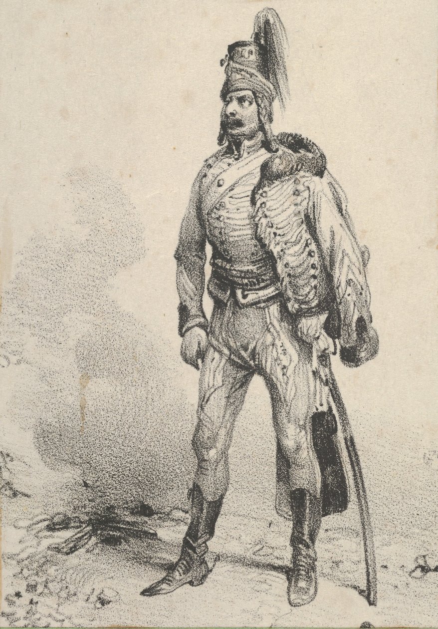 Soldat debout avec sa veste sur une épaule, milieu du 19e siècle - Victor Adam