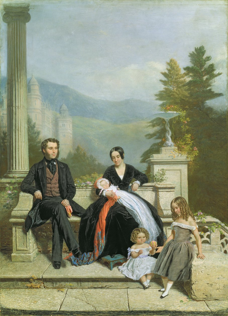 Henry Granville Fitzalan Howard avec Minna Lyons et ses trois enfants aînés, 1845 - Victor Dartiguenave