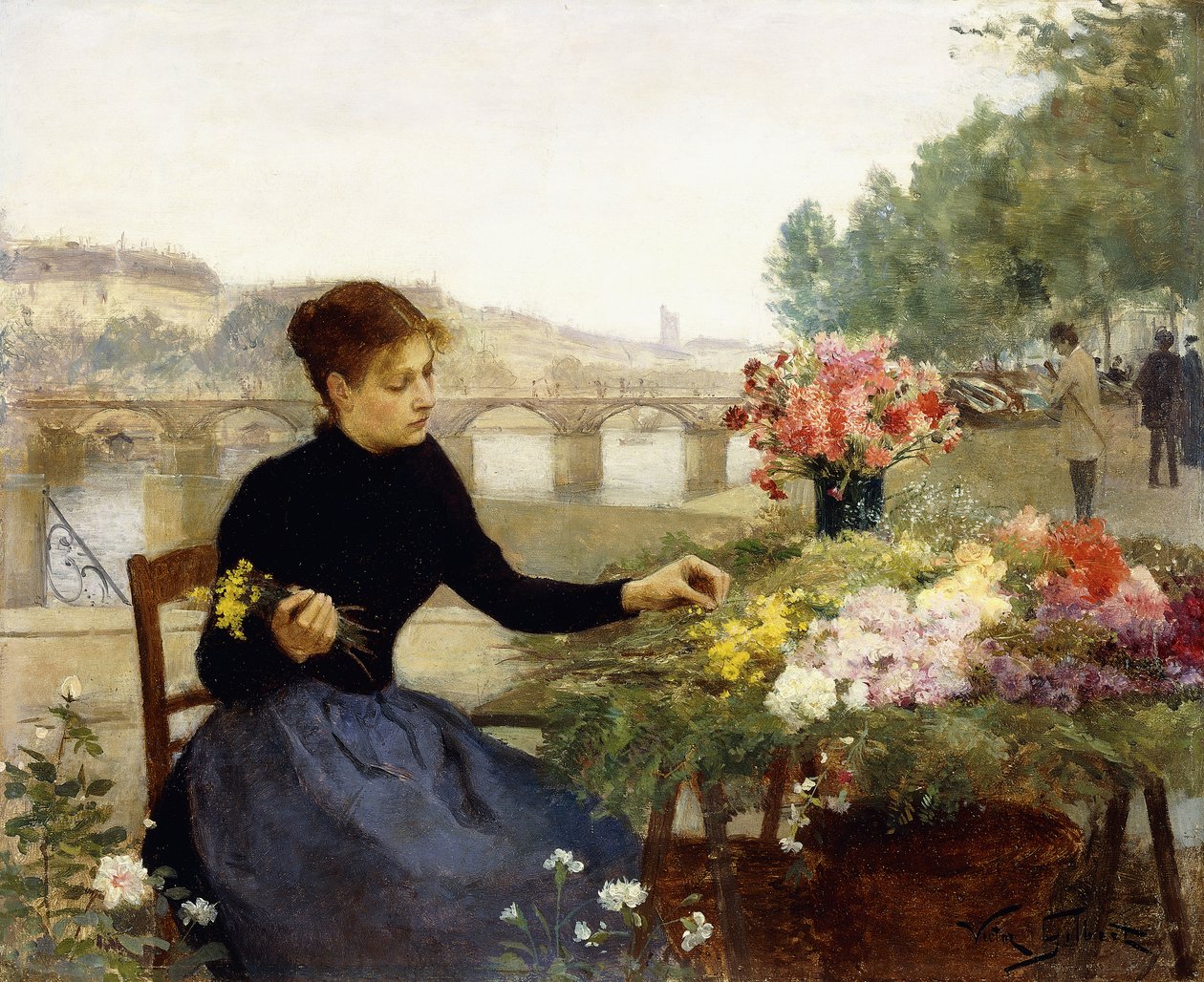 Un marché aux fleurs parisien - Victor Gabriel Gilbert