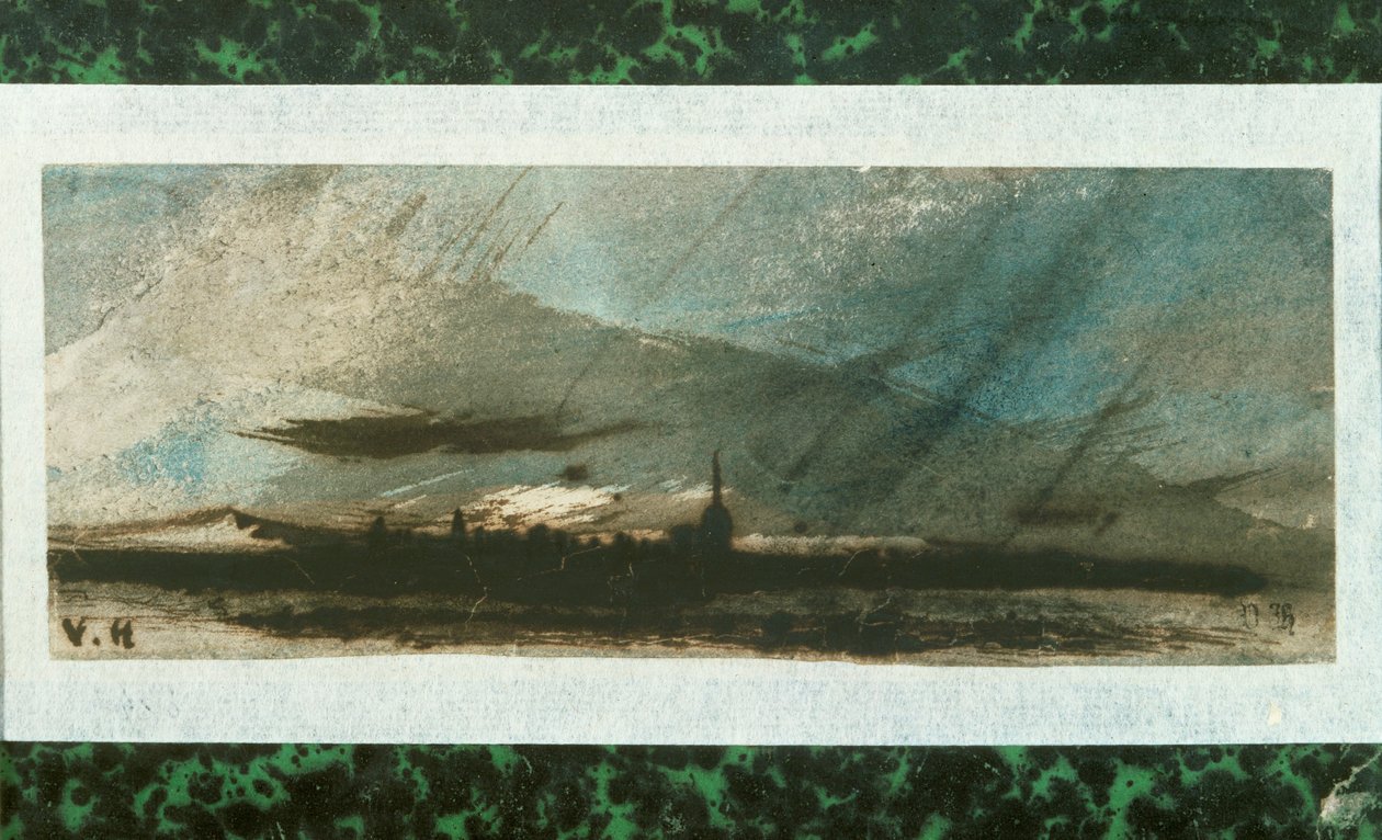 Ville au crespuscule Plume et lavis ... - Victor Hugo