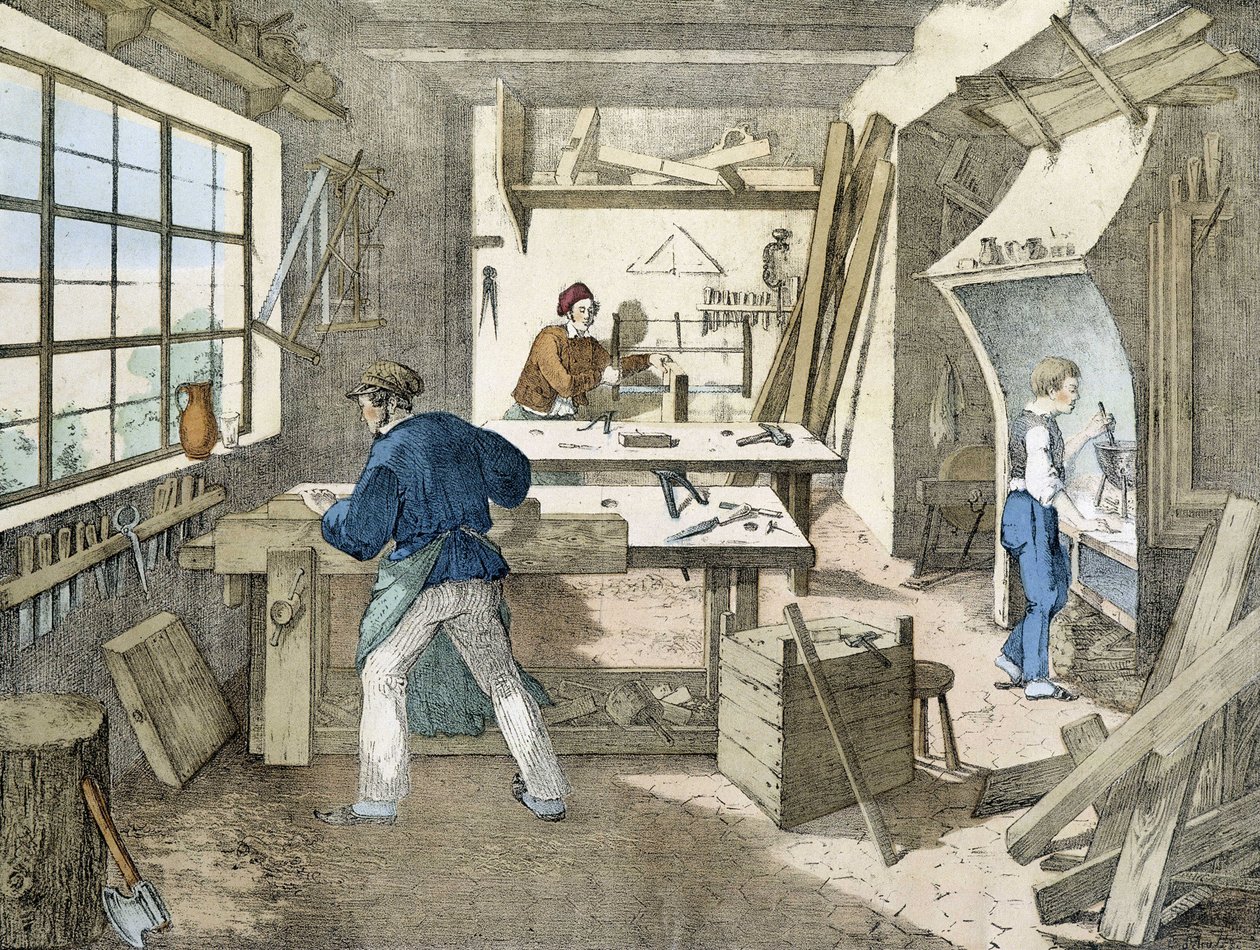 Le charpentier, lithographie de Janson. XIXe siècle. - Victor Janson