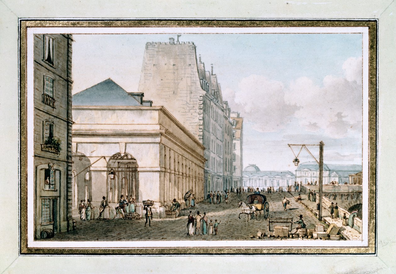 Vue du nouveau marché de la volaille, situé sur le Quai des Augustins près du Pont-Neuf, Paris, vers 1810 - Victor Jean Nicolle