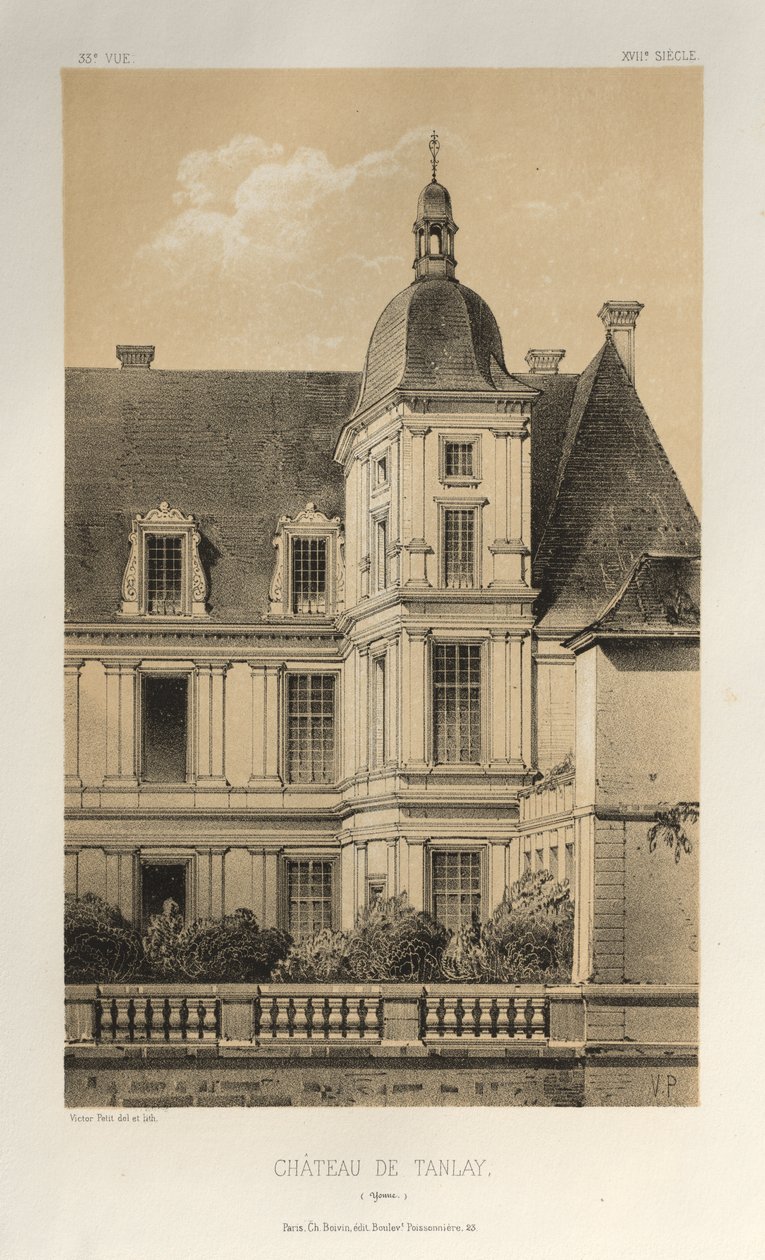 Architecture Pittoresque ou Monuments des XVeme et XVIeme Siecles: Chateaux De France des XV et XVI Siecles: Pl. 33, Château De Tanlay (Yonne) - Victor Petit