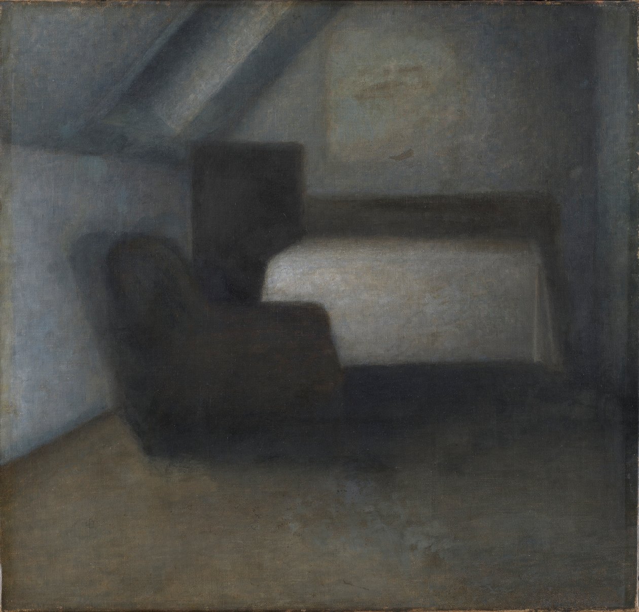 Chambre mansardée avec une table et une chaise - Vilhelm Hammershøi