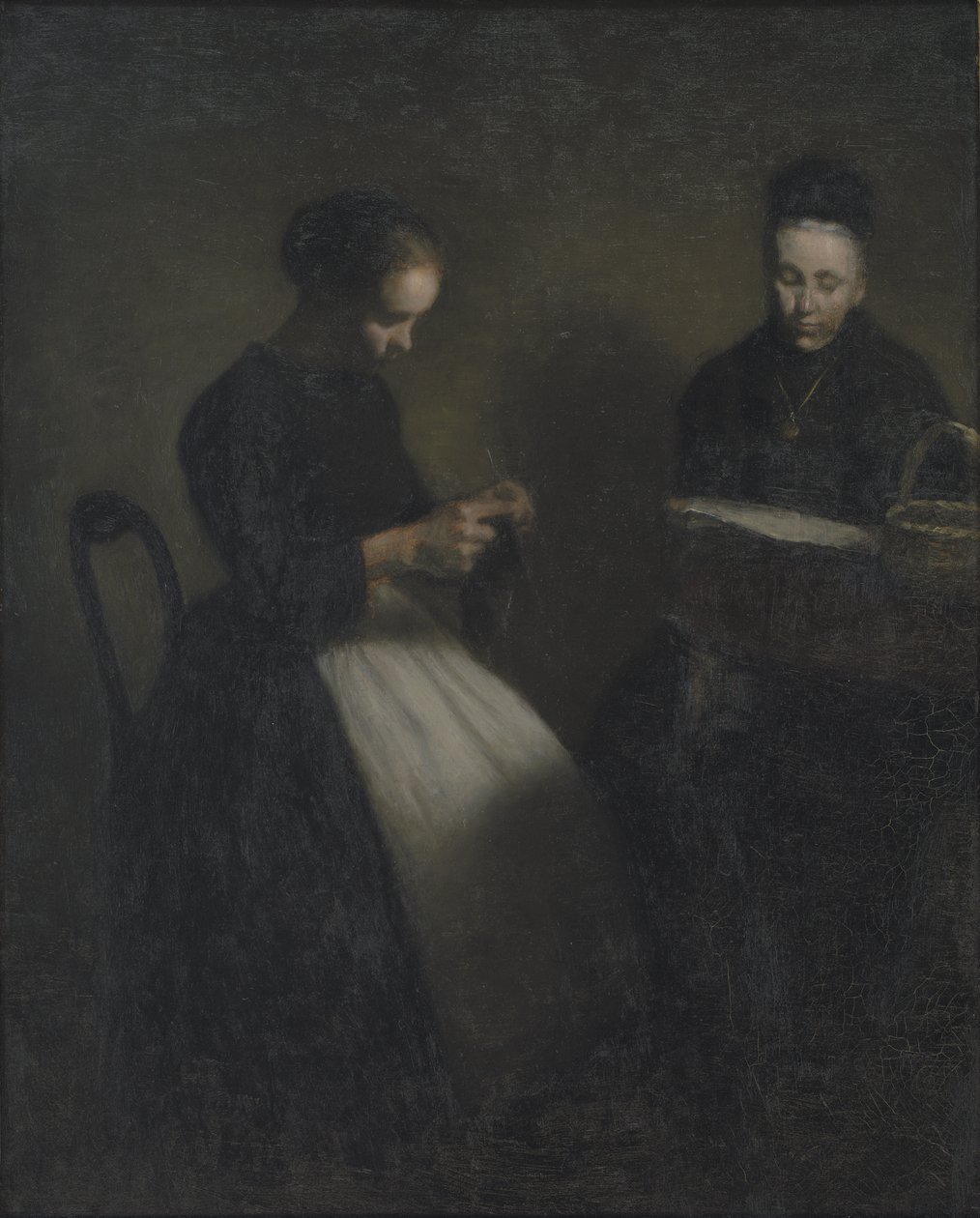 Soirée dans le salon. La mère et la femme de l