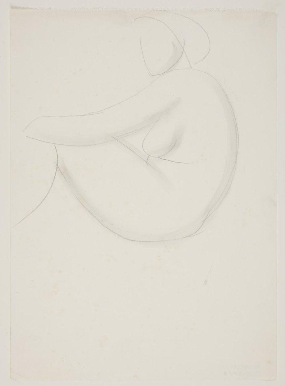 Modèle féminin assis, vu de côté. Étude pour une mosaïque à la piscine de Frederiksberg - Vilhelm Lundstrøm