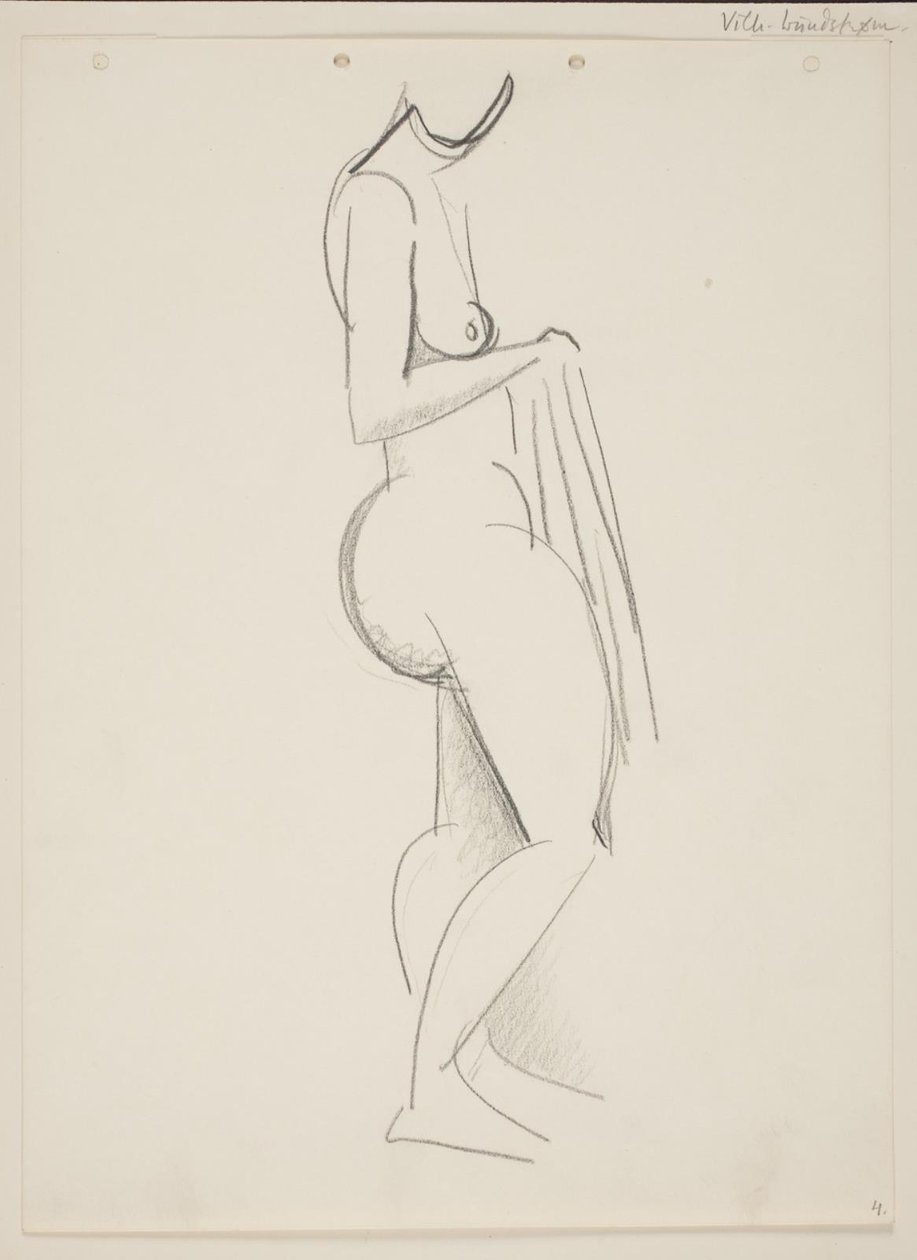Femme nue debout, profil droit, drapé à la main - Vilhelm Lundstrøm