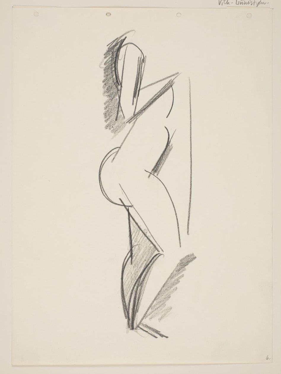 Femme nue debout, profil à droite, draperie à la main - Vilhelm Lundstrøm